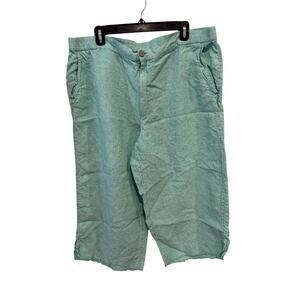 Coldwater Creek Womens Sz 18 Aqua Teal 100% Linen Cropped Wide Leg Pants Beach